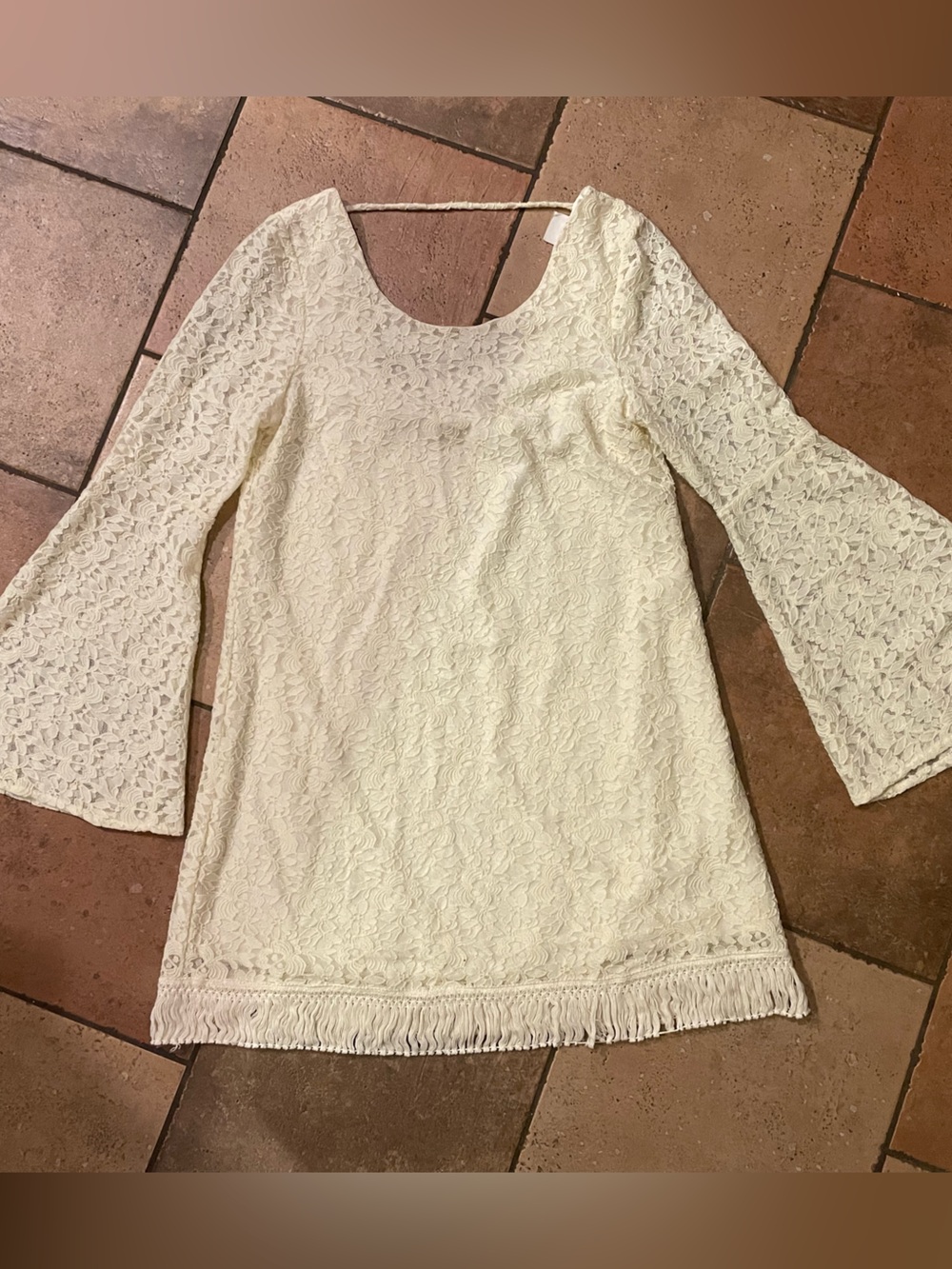 Women's Cream Lace Long-Sleeve Dress with Bell Sleeves
